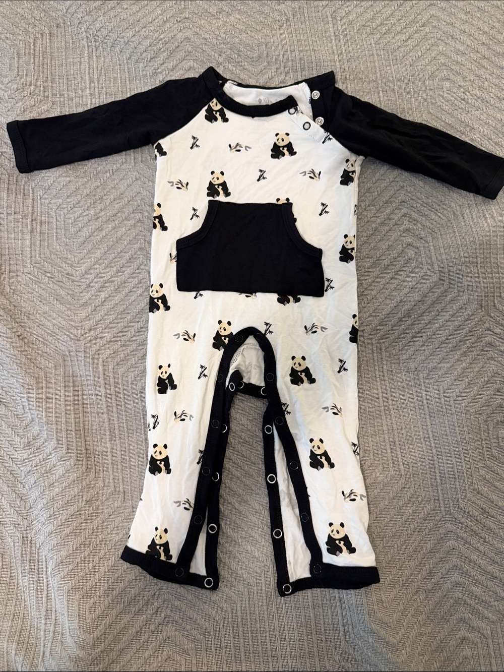 Kyte BABY Black & White Panda Pocket Long-Sleeve One-Piece